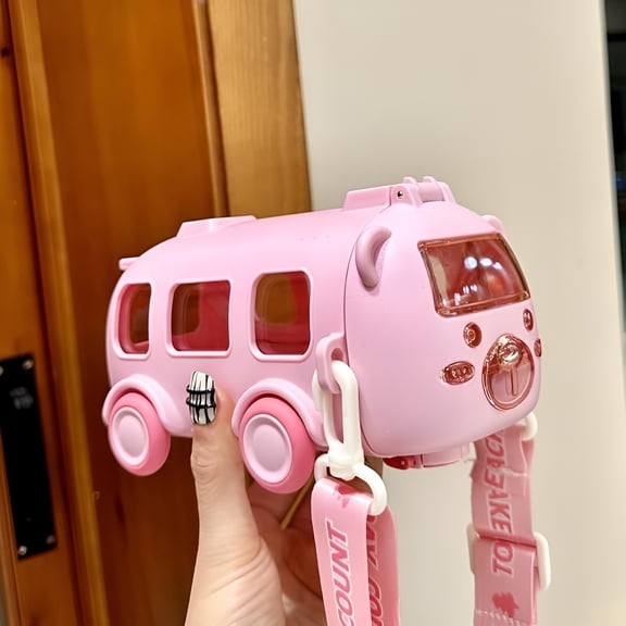 ACDANC Water Bottle Bus Water Cup With Straw And Strap Break Resistant Detachable Boy And Girl Cute Bus Water Bottle For School Sports Travel (B-Blue)