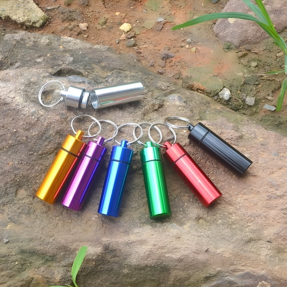 ACDANC Waterproof Aluminum Pill Keychain, Portable Mini Sealed Jar with Screw Lid, Travel Medication and Emergency Storage Container