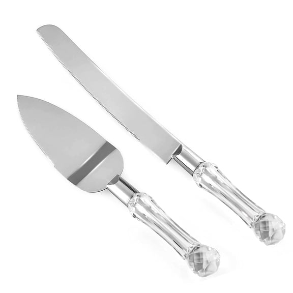 ACDANC Wedding Cake Knife and Server Set, Cake Cutter and Pie Spatula, Cake Server and Knife Set of 2 with Crystal Handles, 1.2Mm Thick Blades, Cutting Set for Birthdays, and Parties