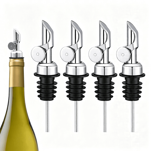 ACDANC Weighted Stainless Steel Liquor Bottle Pourers: Auto Flip Spouts for Precise Pouring, Leak-Proof and Dishwasher-Safe Liquor Pour Spout (4Pcs - Silver)
