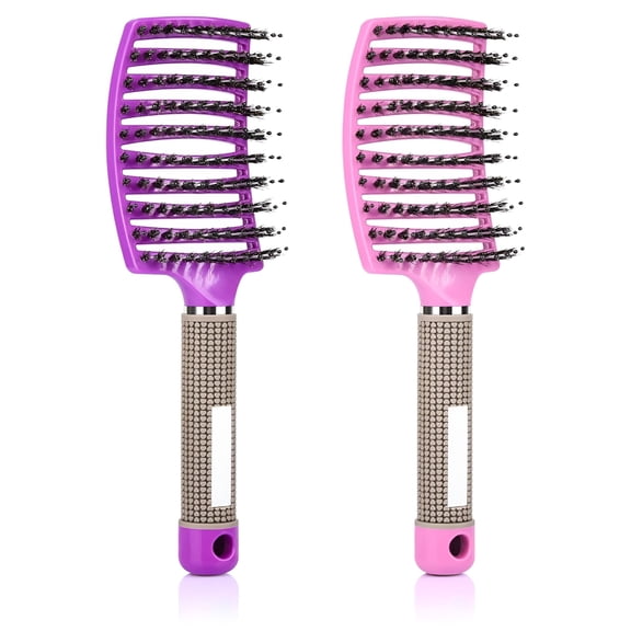 DESIGNICE2-Pack Wet Hair Brush Detangling Brush For Wet & Dry Hair, Pink+Purple Curved Vented Brushes For Women Kids All Hair Types