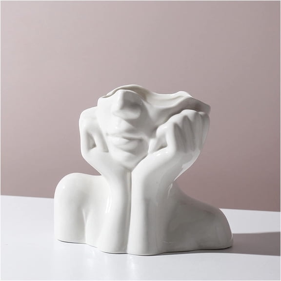 ACDANC White Face Vase Unique Ceramic Vase for Room,Office,Home Decor | Small Boho Cute Female Form Head Bust Vase Modern Flower Vase for Table Shelf Desk Decoration Bookshelf Bedroom