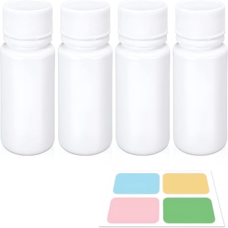 ACDANC 2026 New White Pill Bottle,Empty Medicine Bottles with Screw Caps for Pills Capsules Vitamins,Food Grade Plastic Medicine Containers with Labels for Travel (1.7Oz/50Ml,4 Pcs)