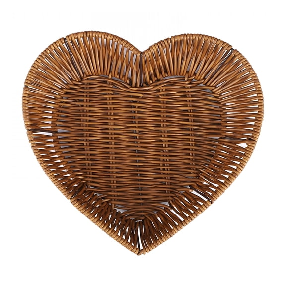 ACDANC Wicker Bread Basket,8x9 Inch Heart Shaped Picnic Basket Imitation Rattan Storage Tray for Valentine's Day Fruit Vegetable Kitchen Restaurant Camping