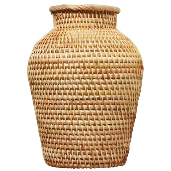 ACDANC Wicker Flower Basket Vase Rustic Rattan Plant Holder Basket Woven Straw Dried Flower Vase Country Style Decorative Vase French Tall Floor Vase for Bathroom Bedroom Living Room