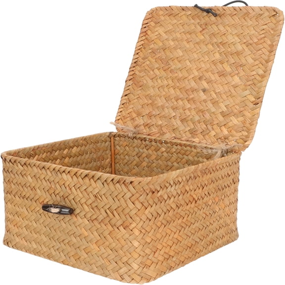 ACDANC Wicker Storage Basket,Woven Rattan Storage Box with Lids,Laundry Baskets Makeup Organizer,Shelf Baskets with Lid for Bathroom,Living Room,Kitchen(L,9.44"X9.44"X5.51")