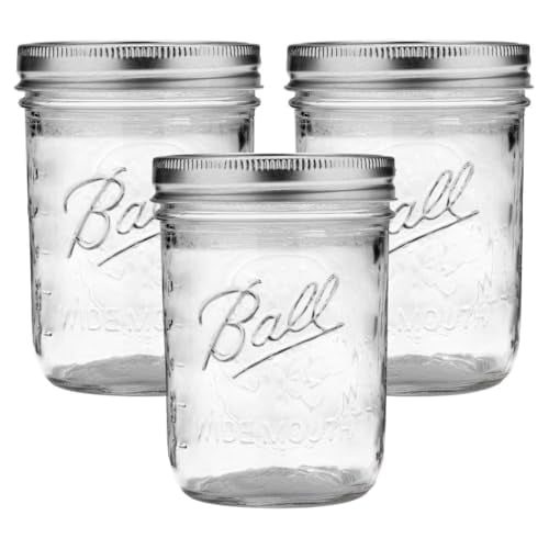 ACDANC Wide Mouth Glass Mason Jars with Lids and Bands,Used for Canning,Pickling,Juice,Jam,Jelly,Pint Size 16 Ounce,Mason Jars 16 Oz with Lids(Pack of 3)