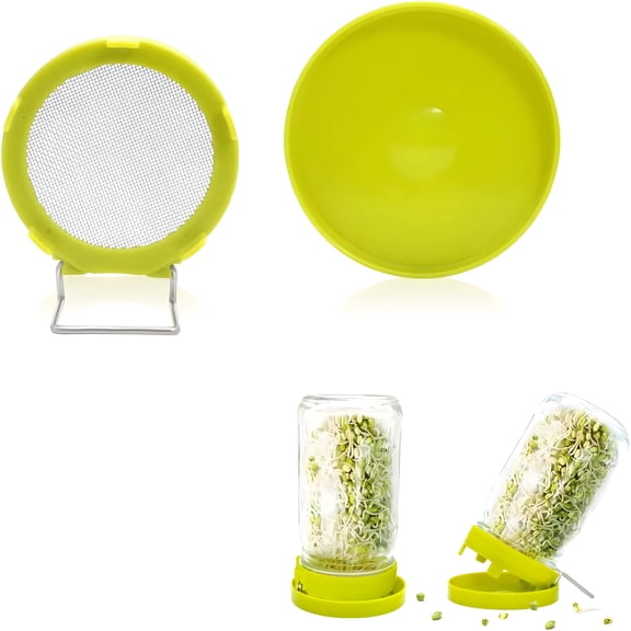 ACDANC Wide Mouth Mason Jar Sprouting Kit with Sprouting Lids and Drainage Tray Ideal for Bean,Alfalfa Sprouts and Microgreens,Vertical and Angled Placement SupportOne Lid and One Drip Tray