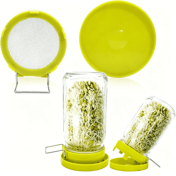ACDANC Wide Mouth Mason Jar Sprouting Kit with Sprouting Lids and Drainage Tray - Ideal for Bean,Alfalfa Sprouts and Microgreens,Vertical and Angled Placement Support (Two Lids and Two Drip Trays)