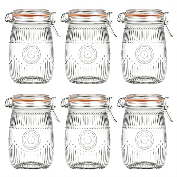 ACDANC Wide Mouth Vintage Mason Jars with Airtight Lid 32Oz, Canister Quart Jars for Kitchen Storage - for Coffee, Sugar, Beans 6 Pack, Vintage Versatile Apothecary Jars