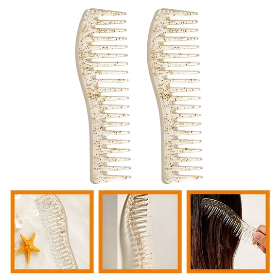 ACDANC Wide Tooth Comb Plastic Beige Detangler for Thick Curly Wavy Hair Wide Tooth Comb for Curls 2Pcs