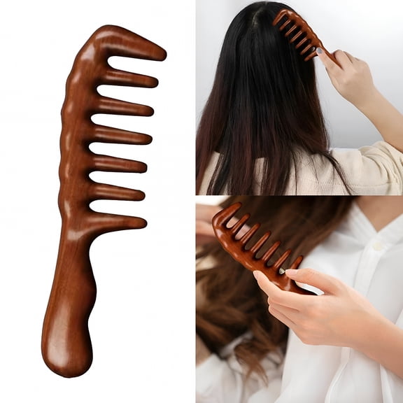 ACDANC Wide Tooth Sandalwood Comb for Curly Hair Detangling, Natural Wooden Static Free Hairbrush, Gentle Scalp Massage Styling Tool for Men and Women, Anti Breakage Beard and Wet Hair Comb