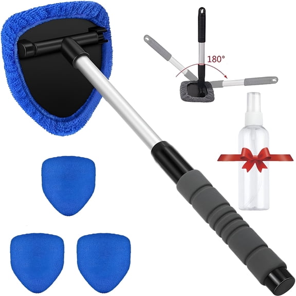 ACDANC Windshield Cleaning Tool,Microfiber Car Window Cleaner with 4 Reusable and Washable Microfiber Pads and an Extendable Handle Microfiber Windshield Cleaning Tool