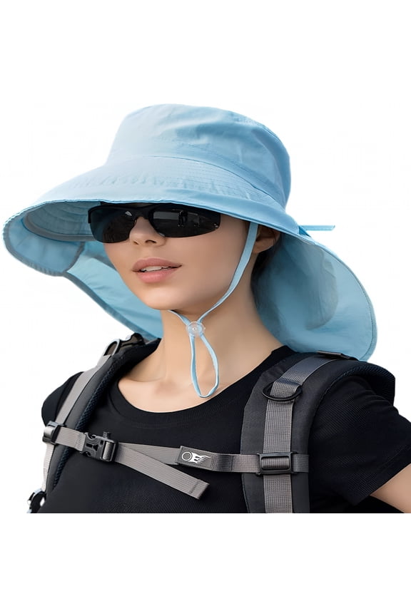 Womens Sun Hat with Ponytail Hole, UPF 50+ Wide Brim Hiking Safari Beach Gardening Fishing Hat with Neck Flap