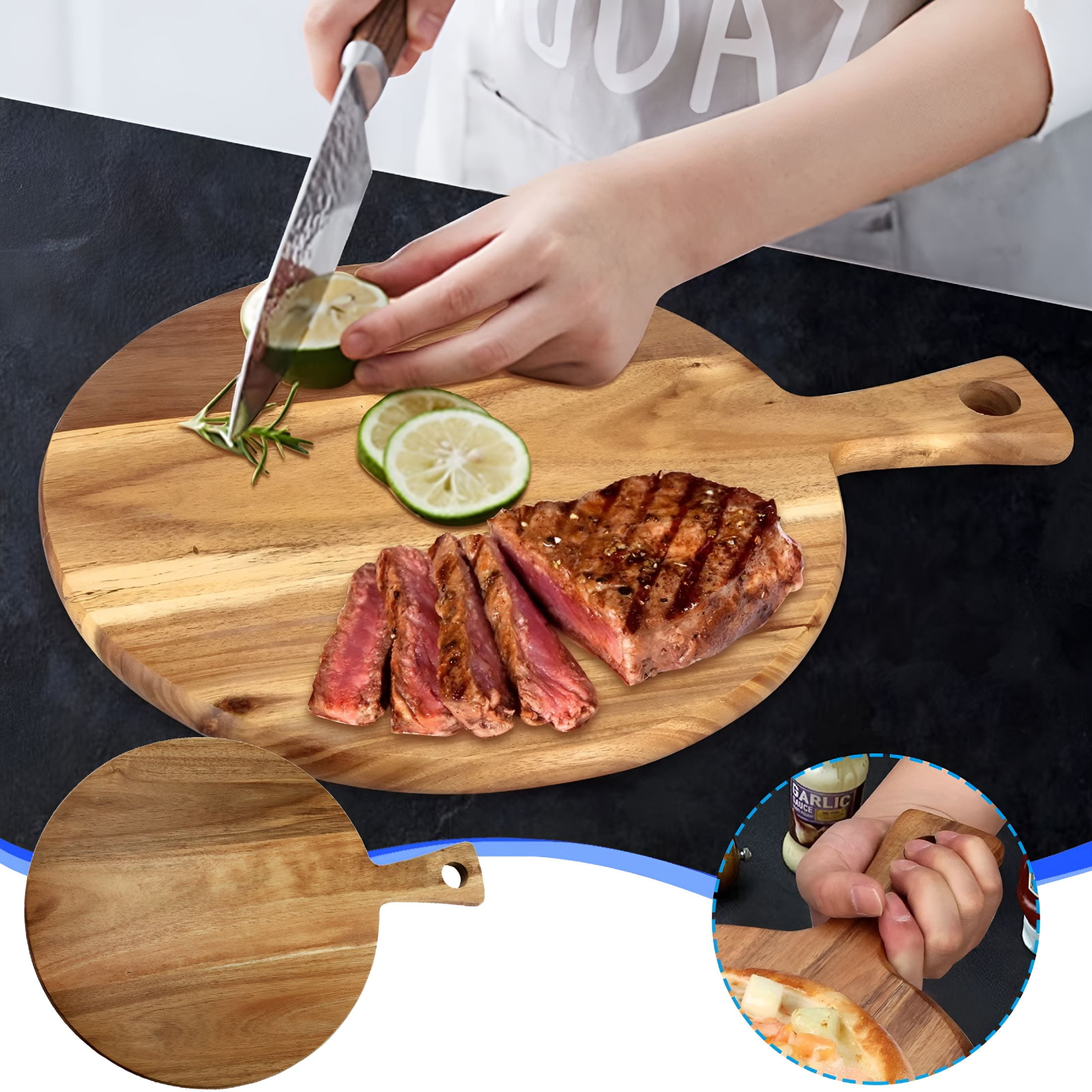 ACDANC 2026 New Wood Round Cutting Board,Chopping Board with Handle for Meat,Cheese Board,Vegetables,Bread,And Charcuterie - Decorative Wooden Serving Board for Kitchen and Dining Room