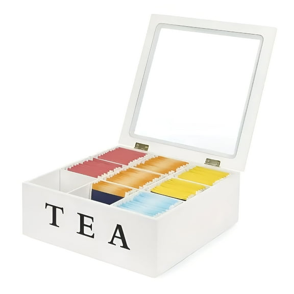 ACDANC Wood Tea Box Organizer,Tea Bag Holder with 9 Compartments,White