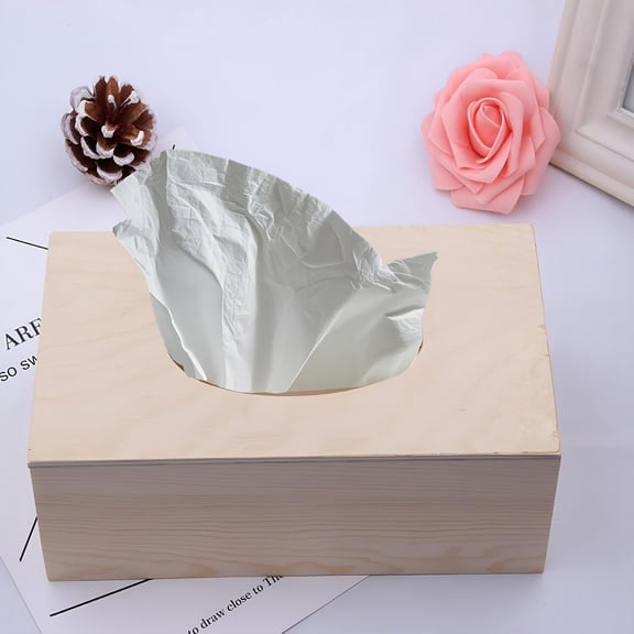 ACDANC Wood Tissue Box Cover Unfinished Rectangular Tissue Storage Box Tabletop Napkin Dispenser for Office Desk,Nightstand,Bathroom Vanity,Desk,Arts Crafts Home Decoration (Beige)