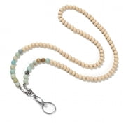 ACDANC Wooden Bead Lanyard Stylish Beaded Lanyard ID Badge Holder with Lobster Clasp Keyring Natural Wood Beads Work Card Lanyard