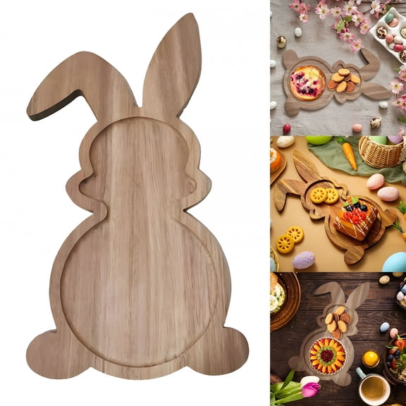 ACDANC Wooden Bunny Serving Tray, Rustic Rabbit Charcuterie Board and Cutting Platter, Easter Spring Kitchen Decor