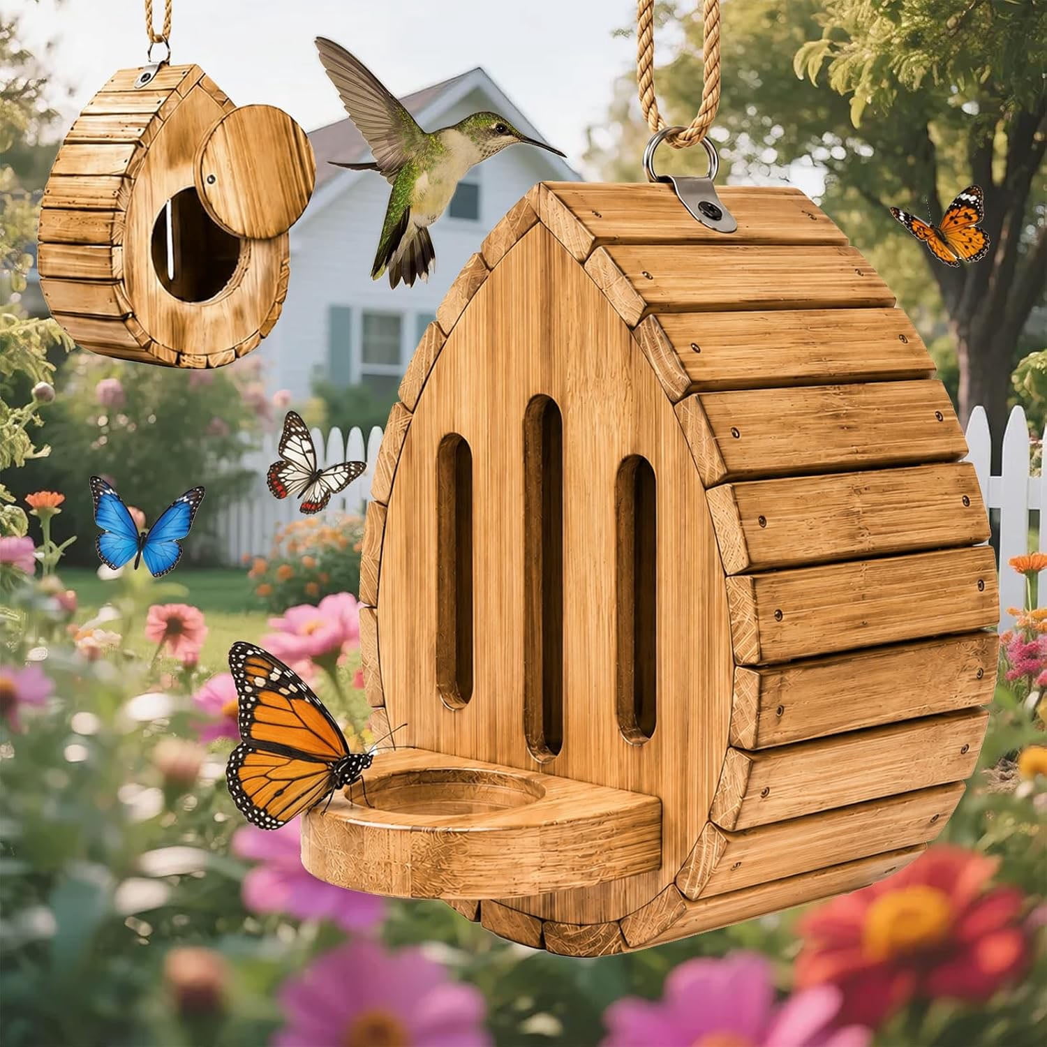 ACDANC Wooden Butterfly House and Feeder for Outdoor Garden Habitat ...