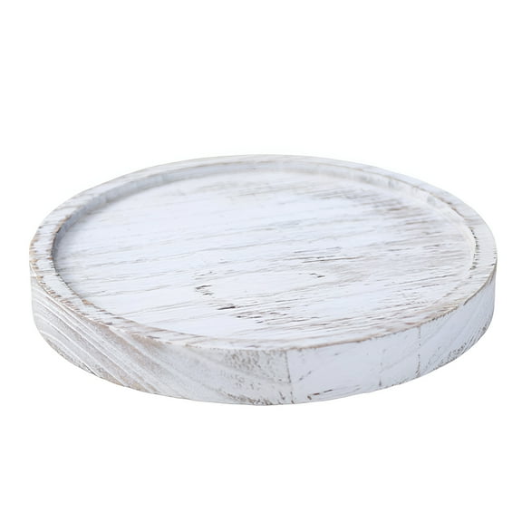 ACDANC Wooden Candle Plate Holder Tray - Rustic Round Decorative Tray, Farmhouse Table Centerpiece, Whitewash Wood for Tealight & Pillar Candles