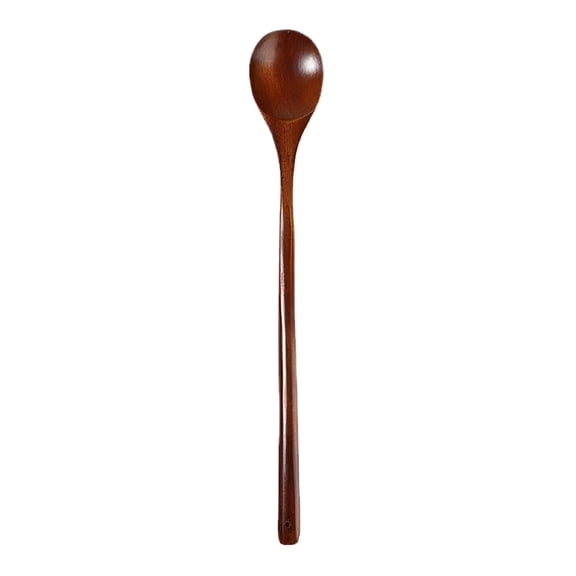 ACDANC Wooden Cooking Spoon with 33cm Extended Handle, Round Mouth Wooden Ladle for Stirring Soup Serving, Natural Wood Kitchen Utensil with Lacquer Coating for Home and Restaurant Use