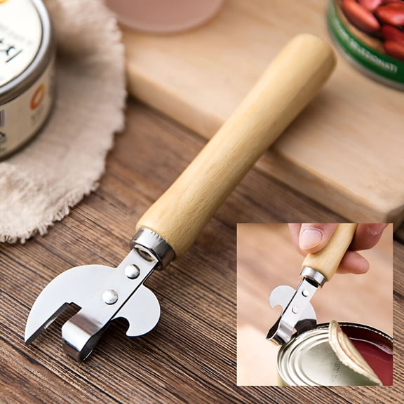 ACDANC Wooden Handle Can Opener Kitchen Manual Can Opener Outdoors Picnic Jar Bottle Openers Side Cut Can,1*Can Opener with Wooden Handle Can Opener Manual