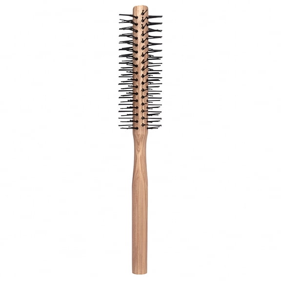 ACDANC Wooden Round Hair Brush with Nylon Bristles - Mini Quiff Roller for Blow Drying, Volumizing, and Curling - Compact Styling Tool for Thin Hair, Bangs, and Beard - 8.25 Inch