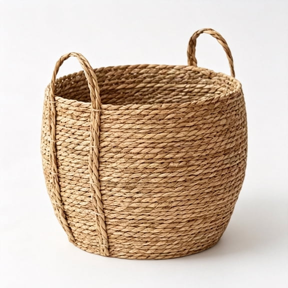 ACDANC Woven Seagrass Flower Basket with Handles, Boho Rattan Planter Pot for Indoor Plants & Farmhouse Storage