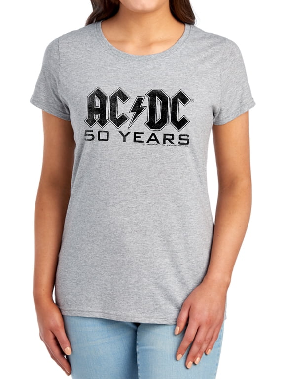 ACDC 50 Years Logo Black Women's T Shirt, Athletic Heather, X-Large