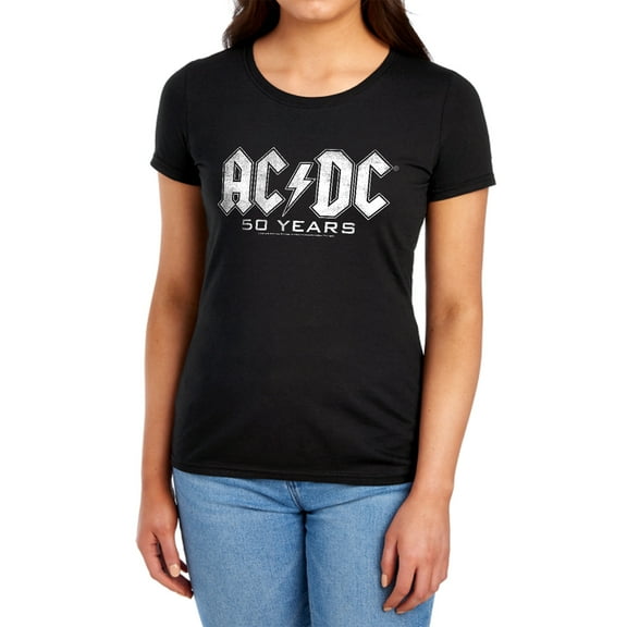 ACDC 50 Years Logo Women's T Shirt, Black, Large