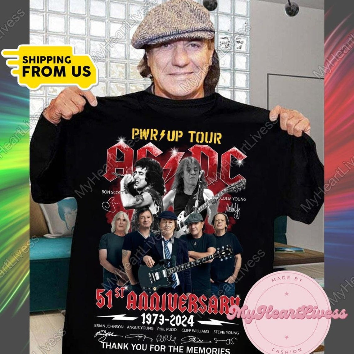 ACDC 51st Anniversary 19732024 Thank You For The Memories Signatures Shirt, 2025 ACDC Pwr Up