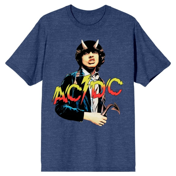 ACDC Album Logo Men's Navy Heather Blue Graphic Tee-Large