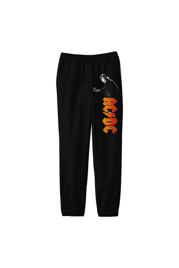 ACDC Angus Young Playing Guitar Boy's Black Jogger Pants-XL