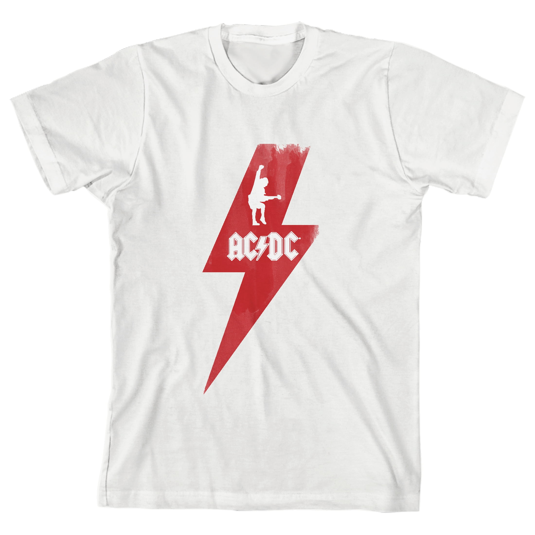ACDC Angus Young Silhouette in Red Lightning Bolt Youth White Short ...