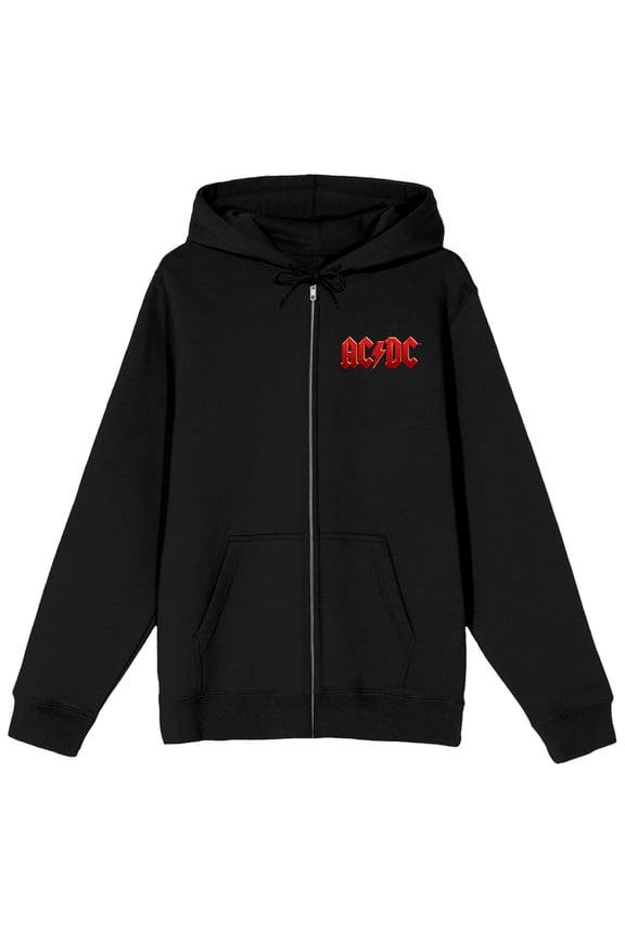 ACDC Angus Young with Horns Men's Black Zip Hoodie-XL