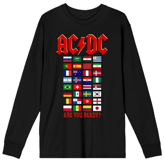 ACDC Are You Ready? World Flags Men's Black Long Sleeve T-Shirt-Medium
