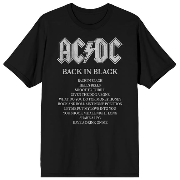 ACDC Back In Black Song List Men's Black T-shirt-6XL