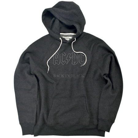 ACDC Back In Black Unisex Adult Slim Fit Pull-Over Heather Hoodie, Charcoal, Small