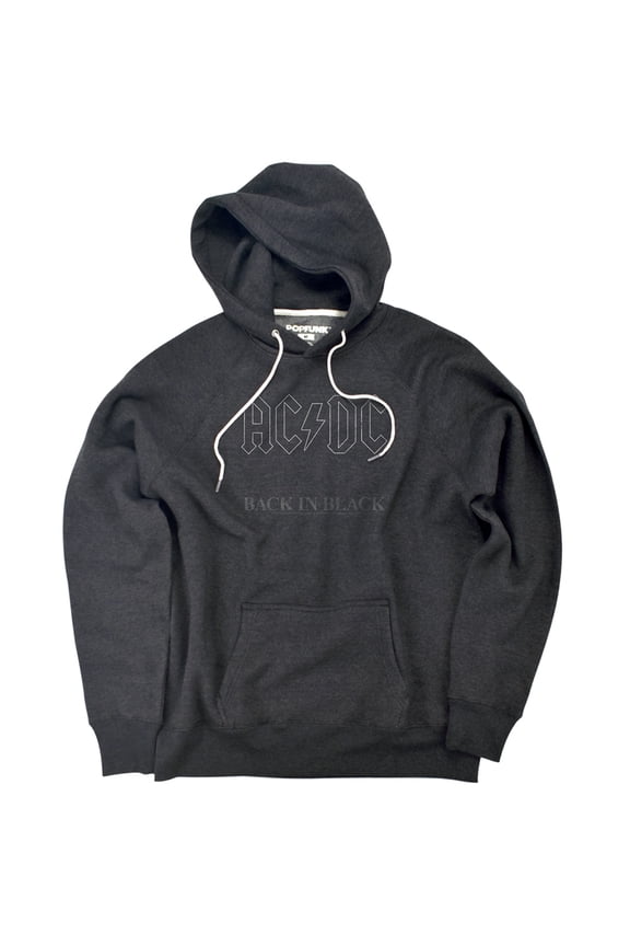 ACDC Back In Black Unisex Adult Slim Fit Pull-Over Heather Hoodie, Charcoal, Small