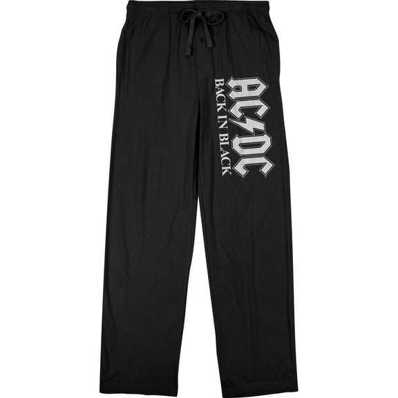 ACDC Back in Black Logo Letters Men's Black Drawstring Sleep Pajama Pants -Medium