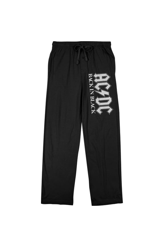 ACDC Back in Black Logo Letters Men's Black Drawstring Sleep Pajama Pants -Small