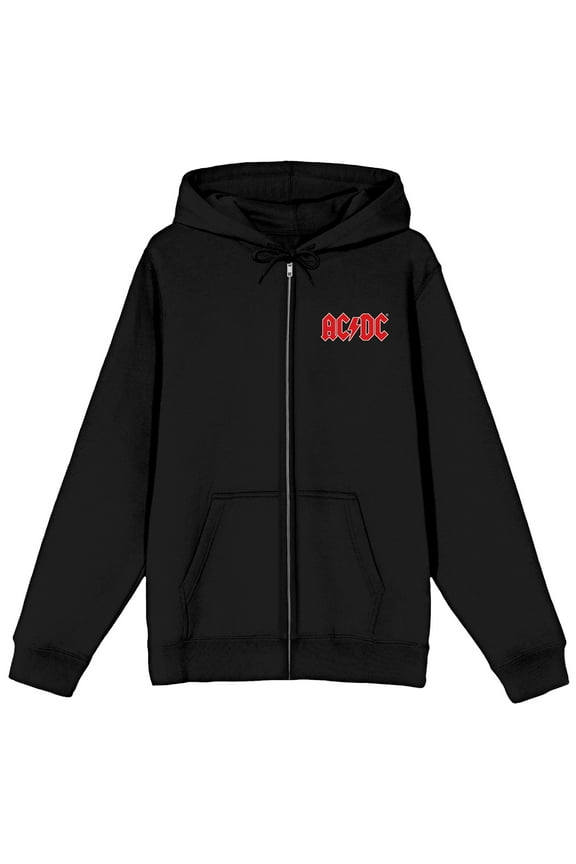 ACDC Band Logo On Ellipse Background Long Sleeve Black Adult Zip-Up Hoodie -3XL