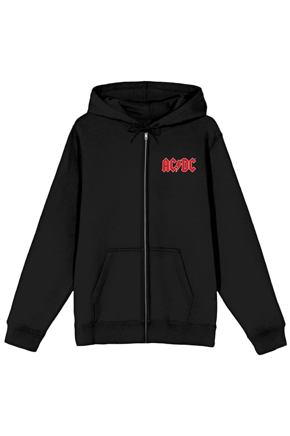 ACDC Logo & Group Shot Adult Black Long Sleeve Zip-Up Hoodie-Medium