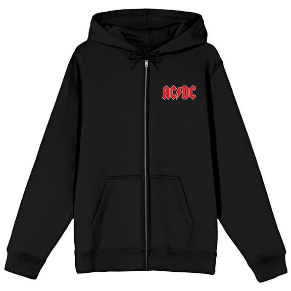 ACDC Band Logo On Ellipse Background Long Sleeve Black Adult Zip-Up Hoodie -XL