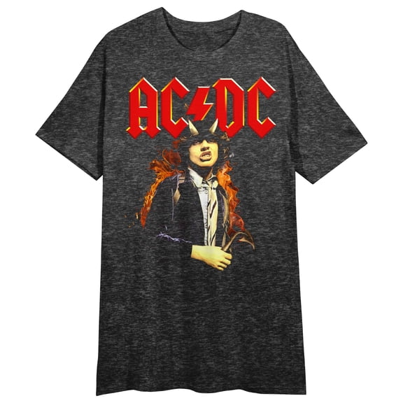 ACDC Band Member With Devil Horns Crew Neck Short Sleeve Black Heather Women's Night Shirt-Medium