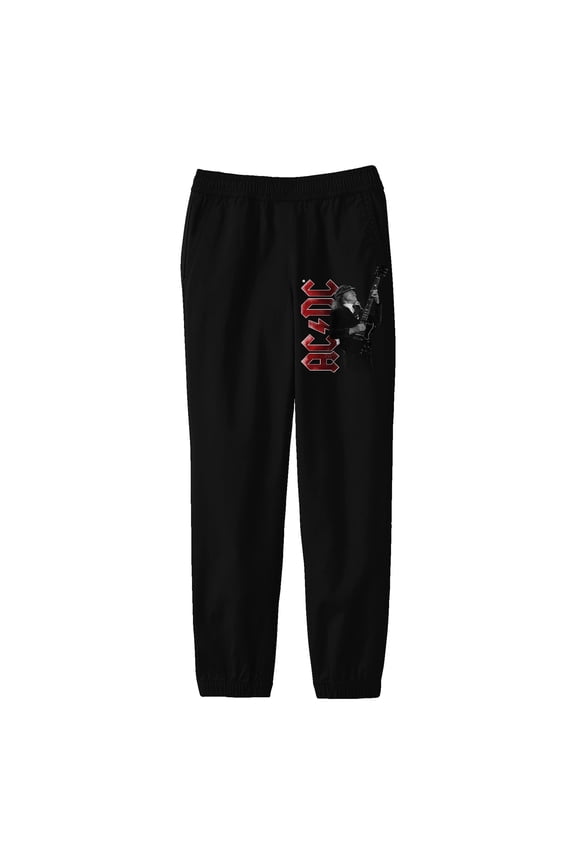 ACDC Black and White Angus Young Youth Black Sweatpants-Large