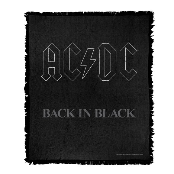 ACDC Blanket, 50'x60' Back in Black Woven Tapestry Cotton Blend Fringed Throw