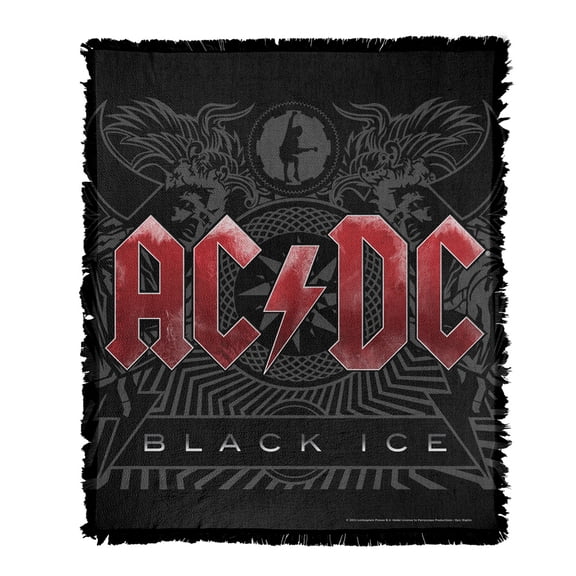 ACDC Blanket, 50'x60' Black Ice Woven Tapestry Cotton Blend Fringed Throw