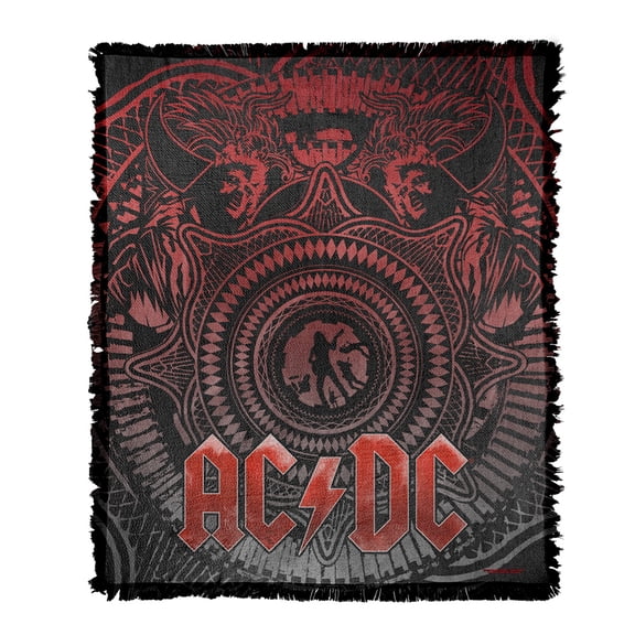 ACDC Blanket, 50"x60" Circular Line Art Woven Tapestry Cotton Blend Fringed Throw Blanket